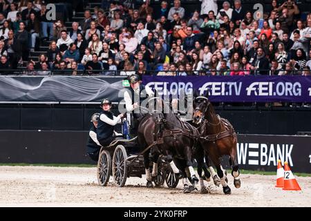 Stuttgart, Allemagne. 16 novembre 2024. Or 1. Prix Exell Boyd Australia Carriage 1 FEI Driving World Cup MASTERHORSE GERMAN MASTER Zeit-Hindernisfahren Vierspaenner mit 2 Umlaeufen Wertungspruefung für den Weltcup Fahren 2024/2025 International GER, Stuttgart German Masters 2024, 38. internationale Reitturnier, 16.11.2024 Foto : Eibner-Pressefoto/Roger Buerke crédit : dpa/Alamy Live News Banque D'Images