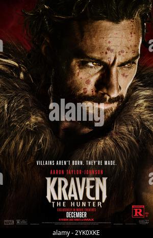 Affiche de film de Kraven le chasseur Aaron Taylor-Johnson Banque D'Images