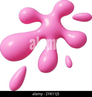 Éclaboussure liquide rose avec des bords arrondis lisses et des gouttelettes dispersées - vecteur 3D. Illustration de Vecteur