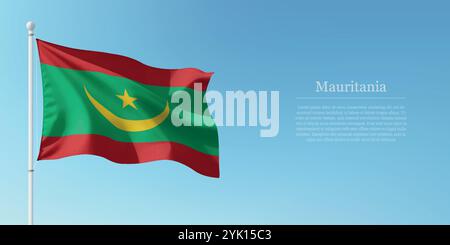 Agitant le drapeau de la Mauritanie sur un poteau avec un fond de ciel bleu avec copyspace Illustration de Vecteur