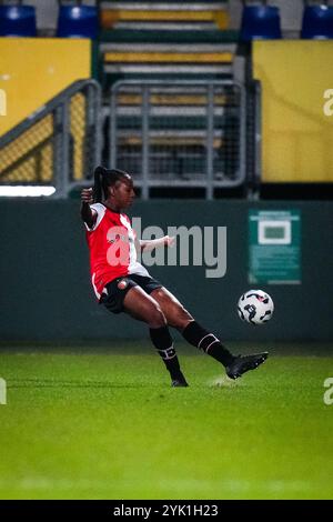 Sittard - Celainy Obispo de Feyenoord Rotterdam lors de la septième manche de l'Azerion Vrouwen Eredivisie en saison 2024/2025. Le match se déroule entre Fortuna Sittard V1 et Feyenoord V1 au Fortuna Sittard Stadion le 16 novembre 2024 à Sittard, aux pays-Bas. (VK Sportphoto/Danny de Groot) Banque D'Images