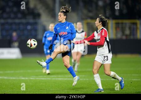 v.Li. : Ereleta Memeti (STG, 7), Sara Doorsoun-Khajeh (SGE, 23), Zweikampf, Spielszene, Duell, duel, tackling, Dynamik, action, Aktion, 16.11.2024, Sinsheim (Hoffenheim) (Allemagne), Fussball, Google Pixel Frauen-Bundesliga, TSG 1899 Hoffenheim - SG Eintracht Frankfurt, DFB/DFL LA RÉGLEMENTATION INTERDIT TOUTE UTILISATION DE PHOTOGRAPHIES COMME SÉQUENCES D'IMAGES ET/OU QUASI-VIDÉO. Banque D'Images