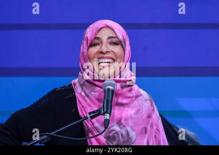 Rio de Janeiro, Brésil. 16 novembre 2024. TAWAKKOL Karman, Prix Nobel de la paix 2011 lors de la clôture et de la remise du document officiel entre les présidents du g20 social. (Crédit image : © Leco Viana/TheNEWS2 via ZUMA Press Wire) USAGE ÉDITORIAL SEULEMENT! Non destiné à UN USAGE commercial ! Banque D'Images