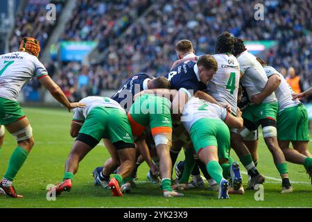 Édimbourg, Écosse. 16 novembre 2024. Les hôtes poussent pour la ligne lors du match d'automne des Nations entre l'Écosse et le Portugal au Murrayfield Stadium, à Édimbourg. Crédit : Connor Douglas/Alamy Live News Banque D'Images