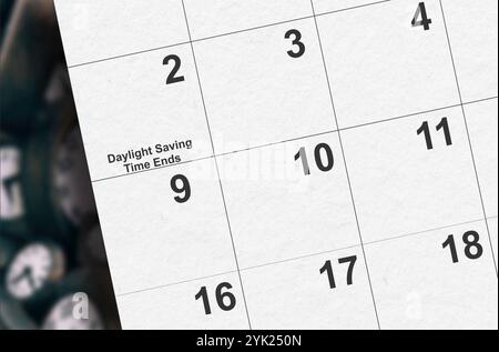 Le gros plan du calendrier de l'heure d'été se termine le 2025 Banque D'Images