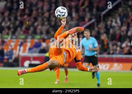 Amsterdam, pays-Bas. 16 novembre 2024. AMSTERDAM, 16-11-2024, JohanCruyff Arena, match de Ligue des Nations entre les pays-Bas et la Hongrie. Joueur néerlandais Donyell Malen crédit : Pro Shots/Alamy Live News Banque D'Images