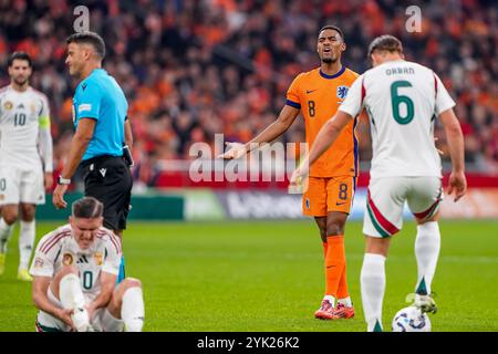 Amsterdam, pays-Bas. 16 novembre 2024. AMSTERDAM, PAYS-BAS - 16 NOVEMBRE : Ryan Gravenberch des pays-Bas réagit lors du match du Groupe A3 de la Ligue des Nations 2024/25 de l'UEFA entre les pays-Bas et la Hongrie au Johan Cruijff Arena le 16 novembre 2024 à Amsterdam, pays-Bas. (Photo par Andre Weening/Orange Pictures) crédit : Orange pics BV/Alamy Live News Banque D'Images