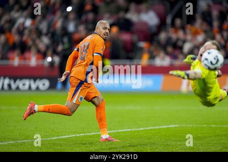 Amsterdam, pays-Bas. 16 novembre 2024. AMSTERDAM, 16-11-2024, JohanCruyff Arena, match de Ligue des Nations entre les pays-Bas et la Hongrie. Joueur néerlandais Donyell Malen crédit : Pro Shots/Alamy Live News Banque D'Images