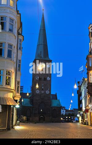 cathédrale d'Aarhus la nuit, péninsule du Jutland, Danemark, Europe du Nord Banque D'Images