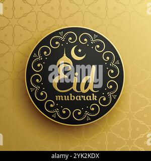 Eid Mubarak créative accueil festival pièce d'or ou avec motif islamique Illustration de Vecteur