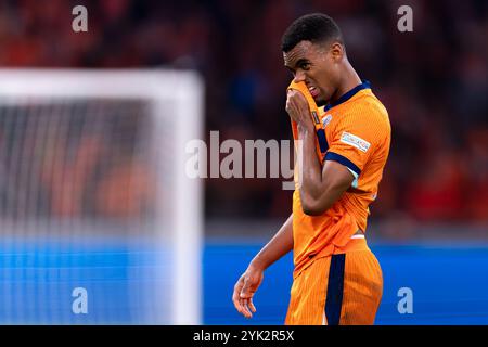 Amsterdam, pays-Bas. 16 novembre 2024. AMSTERDAM, PAYS-BAS - 16 NOVEMBRE : Ryan Gravenberch des pays-Bas réagit lors du match du Groupe A3 de l'UEFA Ligue des Nations 2024/25 Ligue A entre les pays-Bas et la Hongrie à la Johan Cruijff Arena le 16 novembre 2024 à Amsterdam, pays-Bas. (Photo de Joris Verwijst/Orange Pictures) crédit : Orange pics BV/Alamy Live News Banque D'Images