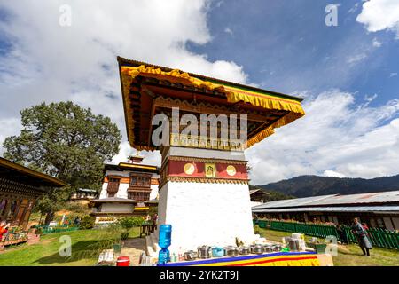 Architecture bhoutanaise traditionnelle au temple Tashigang Gonpa. Banque D'Images