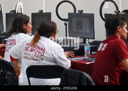 Mexico, Mexique. 16 novembre 2024. Les gens assistent pour demander des permis de conduire permanents, au point de traitement installé dans la Ciudad Deportiva, dans le bureau du maire d'Iztacalco. Le 16 novembre 2024 à Mexico, Mexique. (Photo de Carlos Santiago/Eyepix Group/SIPA USA) crédit : SIPA USA/Alamy Live News Banque D'Images