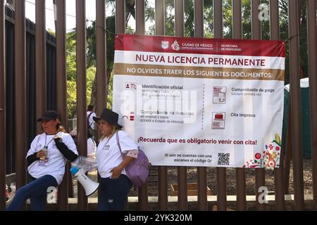 Mexico, Mexique. 16 novembre 2024. Les gens assistent pour demander des permis de conduire permanents, au point de traitement installé dans la Ciudad Deportiva, dans le bureau du maire d'Iztacalco. Le 16 novembre 2024 à Mexico, Mexique. (Photo de Carlos Santiago/Eyepix Group/SIPA USA) crédit : SIPA USA/Alamy Live News Banque D'Images