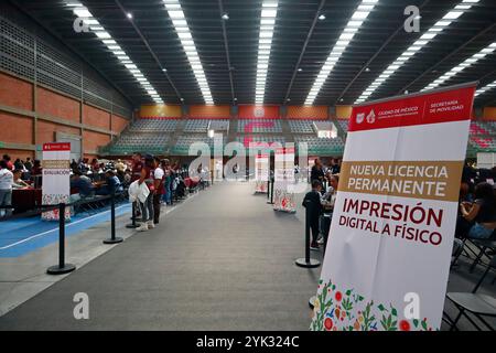 Mexico, Mexique. 16 novembre 2024. Les gens assistent pour demander des permis de conduire permanents, au point de traitement installé dans la Ciudad Deportiva, dans le bureau du maire d'Iztacalco. Le 16 novembre 2024 à Mexico, Mexique. (Photo de Carlos Santiago/Eyepix Group/SIPA USA) crédit : SIPA USA/Alamy Live News Banque D'Images