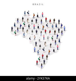 Carte de la population du Brésil. Grand groupe de personnes dans une forme de carte brésilienne. Illustration vectorielle plate isolée sur blanc Illustration de Vecteur