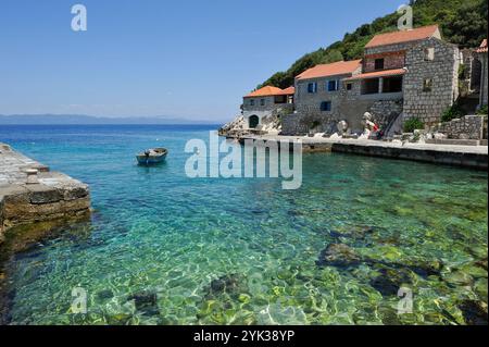 Site historique protégé de Lucica, ancienne colonie de pêcheurs près de la ville de Lastovo, île de Lastovo, Croatie, Europe du Sud-est Banque D'Images