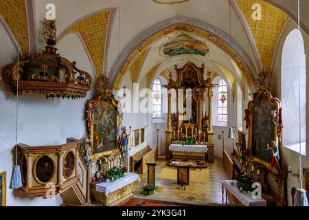 Intérieur de l'église de Ägidius et Nikolaus à Grainbach am Samerberg à Chiemgau en haute-Bavière en Allemagne Banque D'Images