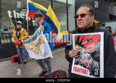 Londres, Royaume-Uni. 20 mai 2017. Les gens protestent devant The Guardian à Londres pour appeler à la fin des mensonges et de la censure de la presse britannique sur les événements au Venezuela. Ils disent que les troubles actuels sont une tentative de coup d'État de droite visant à renverser le président Maduro et la révolution bolivarienne de la classe ouvrière, soutenue par les États-Unis, que la presse vénézuélienne privée présente sous une fausse image comme des manifestations "pro-démocratie" et omet de signaler leurs attaques contre les hôpitaux, les écoles et les villes socialistes qui ont fait de nombreuses morts. La protestation a eu lieu au Guardian car ce journal a récemment appelé à des élections démocratiques Banque D'Images