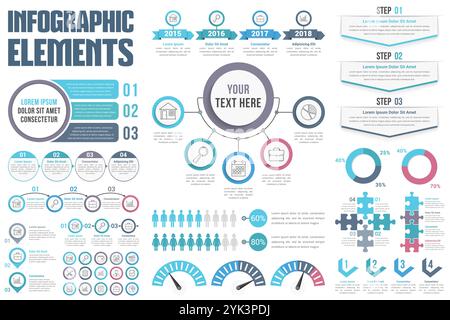 Éléments infographiques - processus, étapes, options, flux de travail, diagramme circulaire, timeilne, infographies humaines, diagrammes circulaires, infographies de puzzle, vecteur eps10 Illustration de Vecteur