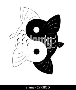 Symbole du yin et du yang avec un illustrateur de poissons en noir et blanc Illustration de Vecteur