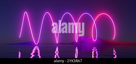 Une série de lumières violettes et roses fuient de l'eau Banque D'Images