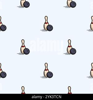 Modèle sans couture de vecteur avec des quilles et boule de bowling. Fond dessiné à la main lié aux jeux de société, loisirs, sports Illustration de Vecteur
