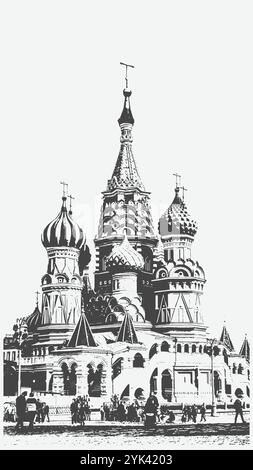 Croquis ou illustration dessinée à la main de la cathédrale Saint-Basile située à Moscou. Illustration de Vecteur