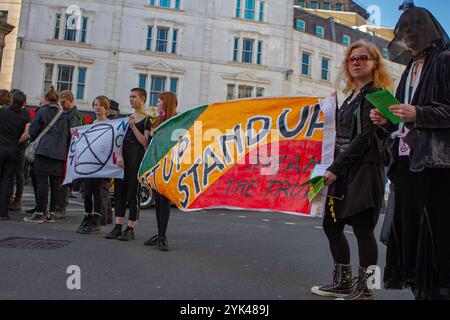 RIGHTON, Royaume-Uni 24 mars 2019. Les manifestants défilent dans le centre de la ville de Brighton en organisant un cortège funèbre pour la vie sur terre. L'événement a été organisé par la branche Brighton de extinction Rebellion, un mouvement national de lutte contre le changement climatique et de sensibilisation à l'extinction des espèces due à la hausse de la température de la Terre. Le groupe estime que le changement climatique est une urgence mondiale sans précédent qui doit être traitée avant qu'il ne devienne trop tard. Un cercueil a été transporté pendant la procession pour rappeler les effets mortels du changement climatique sur la faune. Le 11 mour Banque D'Images