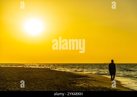 Une courte promenade sur la plage autour du magnifique lac salé à Marmari dans le sud de la mer Égée avec une vue sur quelques flamants roses - Grèce Banque D'Images