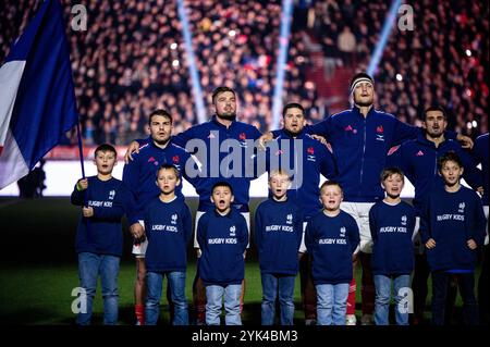 Saint Denis, France. 16 novembre 2024. Anthème national avant la série des Nations d'automne 2024, match de rugby entre la France et la Nouvelle-Zélande le 16 novembre 2024 au stade de France à Saint-Denis près de Paris - photo Nathan Barange/DPPI crédit : DPPI Media/Alamy Live News Banque D'Images