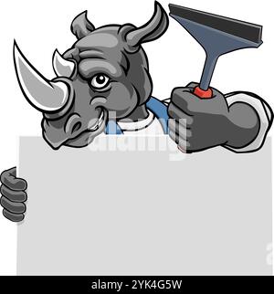 Nettoyant pour vitres Rhino car Wash Cleaning Mascot Illustration de Vecteur