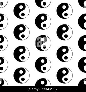 Illustration de modèle sans couture de symbole Ying yang. Graphique vectoriel avec fond transparent. Imprimé papier peint de la culture asiatique, tableau à damier ondulé tendance p Illustration de Vecteur