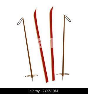 Skis vintage et bâtons de ski équipement pour l'icône des sports d'hiver Illustration de Vecteur