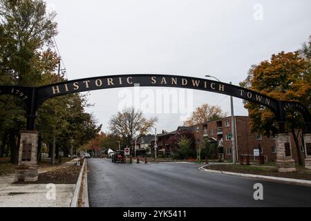 Panneau historique Sandwich Town à Windsor, Ontario, Canada Banque D'Images