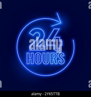 Neon 24 heures ouvert pancarte design Illustration de Vecteur