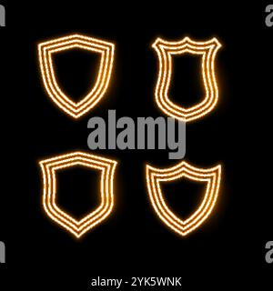 Quatre icônes de l'écran néon doré Illustration de Vecteur