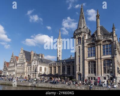 Vieux centre-ville médiéval avec des bâtiments historiques sur les rives de la Leie, Gand, Flandre orientale, Belgique, Europe Banque D'Images