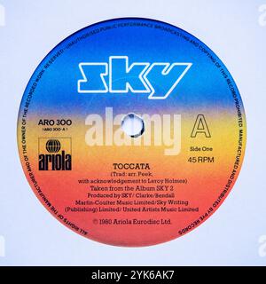 Label central de la version single de sept pouces de Toccata by Sky, sortie en 1980 Banque D'Images