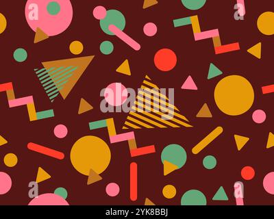 Motif géométrique sans couture avec éléments memphis dans le style 80s. Motif géométrique coloré. Conception de produits promotionnels, papier d'emballage et impression Illustration de Vecteur