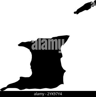 Une carte de contour de Trinité-et-Tobago. Illustration graphique vectorielle sur un fond transparent avec des frontières noires du pays Illustration de Vecteur