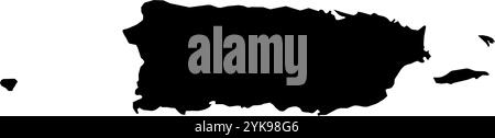Une carte de contour de Porto Rico. Illustration graphique vectorielle sur un fond transparent avec des frontières noires du pays Illustration de Vecteur