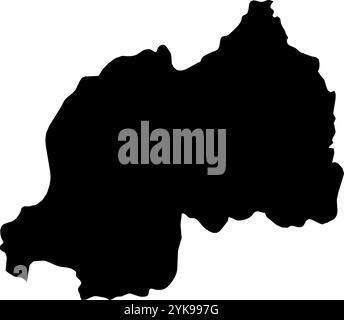 Une carte de contour du Rwanda. Illustration graphique vectorielle sur un fond transparent avec des frontières noires du pays Illustration de Vecteur