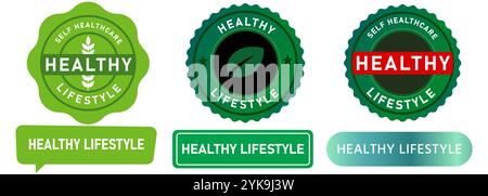 Choix de mode de vie sain Selfcare Health Way Clean Eating Food gym exercice d'entraînement positif timbre de vie écusson vert emblème autocollant bannière d'étiquette Illustration de Vecteur