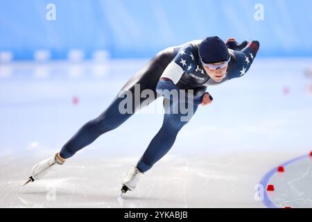 Aomori, Japon. 17 novembre 2024. Kimi Goetz (USA) patinage de vitesse : 2025 Championnats de patinage de vitesse des quatre continents femmes 1000m à YS Arena Hachinohe à Aomori, Japon . Crédit : AFLO SPORT/Alamy Live News Banque D'Images