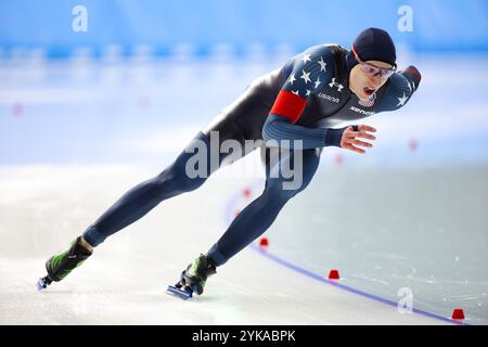 Aomori, Japon. 17 novembre 2024. Jordan Stolz (États-Unis) patinage de vitesse : 2025 Championnats de patinage de vitesse des quatre continents hommes 1000m à YS Arena Hachinohe à Aomori, Japon . Crédit : AFLO SPORT/Alamy Live News Banque D'Images