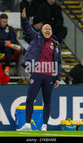 Londres, Royaume-Uni. 18 novembre 2024. Lee Carsley, l'entraîneur-chef intérimaire de l'Angleterre, réagit lors du match de football de l'UEFA Nations League B entre l'Angleterre et la République d'Irlande à Londres, le 17 novembre 2024. Crédit : Xinhua/Alamy Live News Banque D'Images