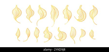 Feuilles dorées, ensemble ligne art déco. Plante graphique, feuillage isolé sur fond blanc. Collecte de nourriture à base de thé Illustration de Vecteur