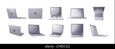 3D set of cartoon laptop computer isolated Illustration de Vecteur