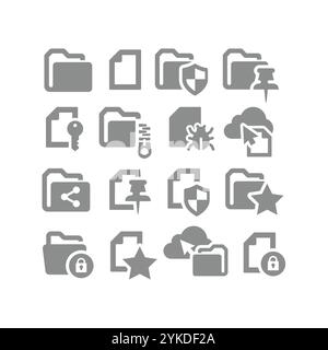 Jeu d'icônes de vecteur de fichier et de dossier. Icônes glisser-déposer zippées et protégées. Illustration de Vecteur